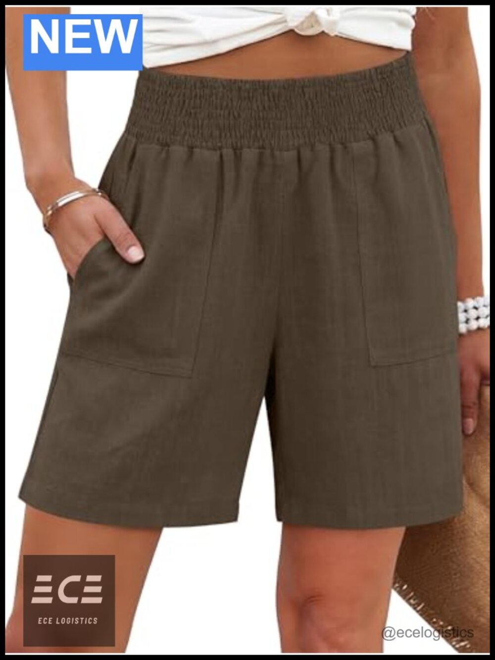 Linen Blend High Waisted Pull On Shorts Summer Casual